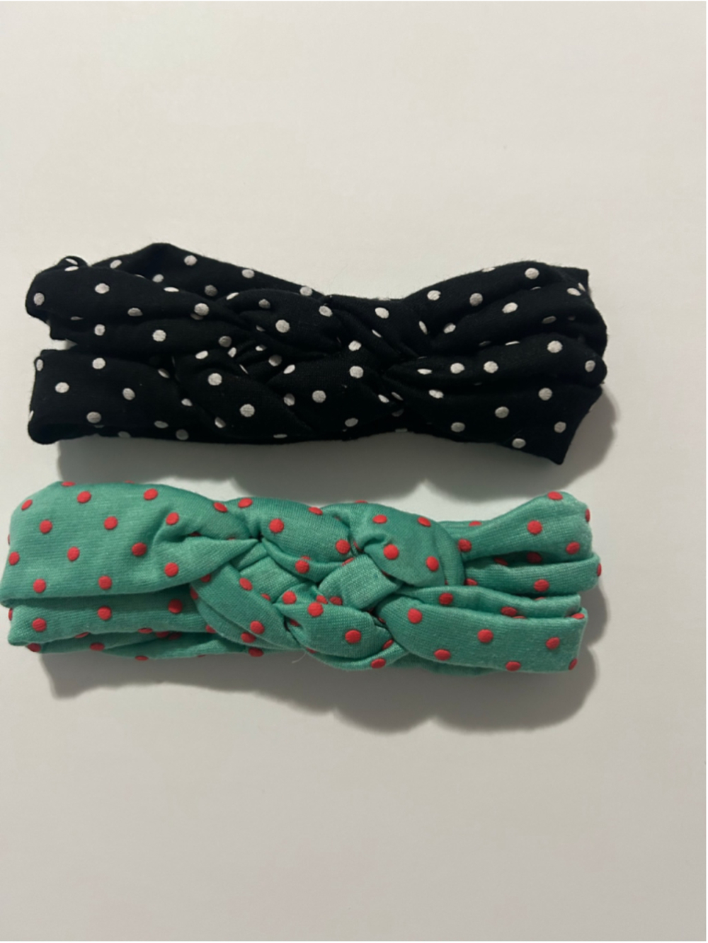 Children’s Braided Headbands One Size Black and Green Polka Dot Set